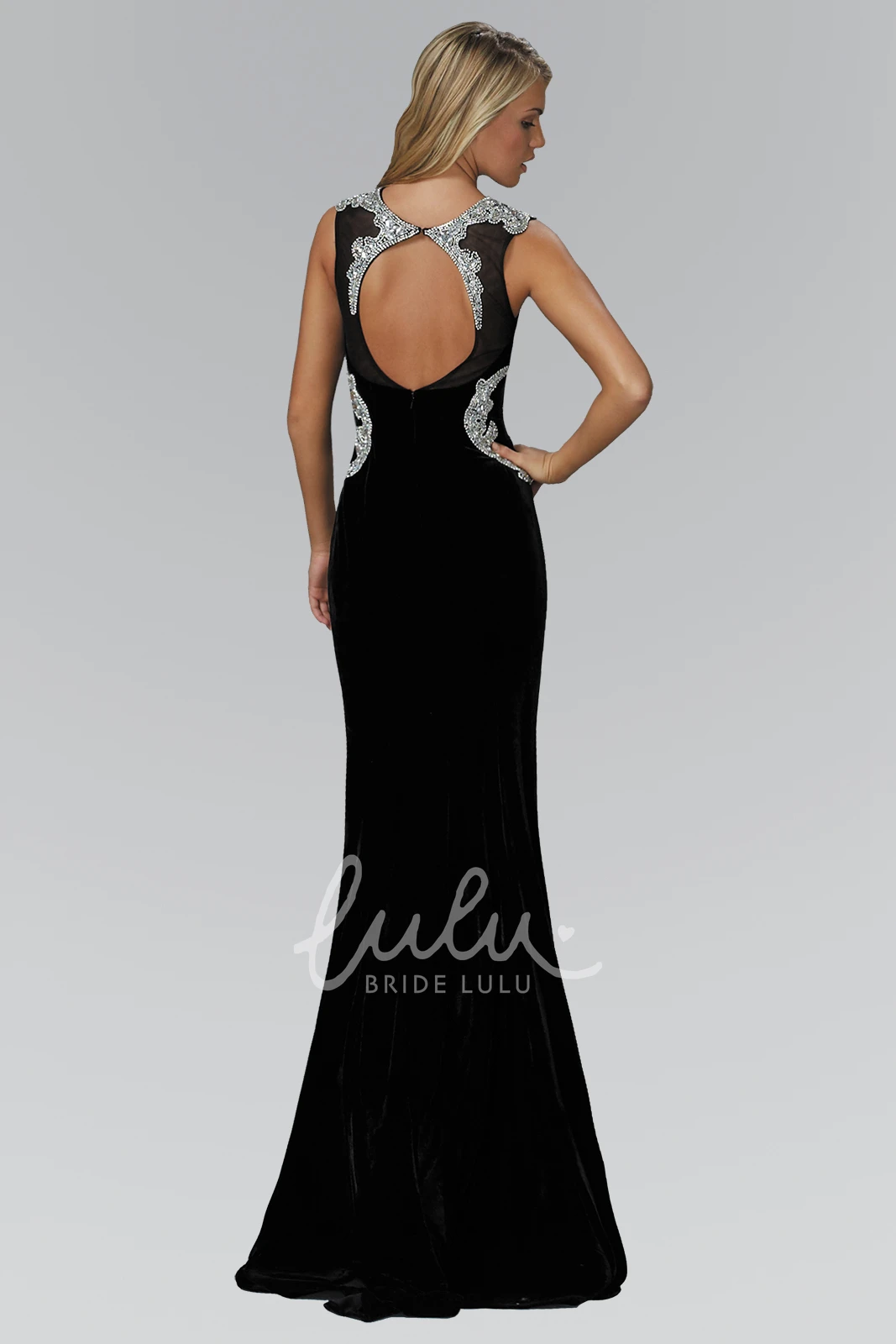 Sleeveless Scoop-Neck Jersey Formal Dress with Beading and Keyhole