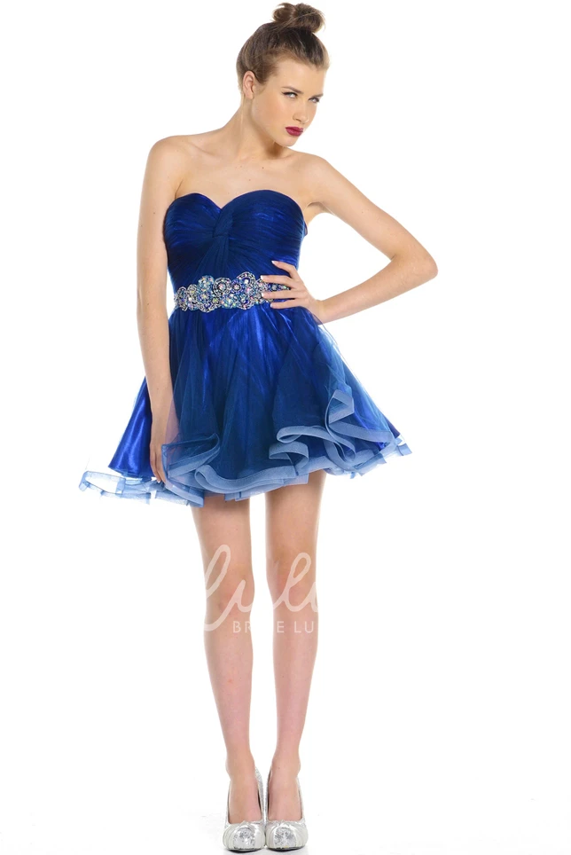 A-Line Jeweled Organza Prom Dress with Sweetheart and Sleeveless