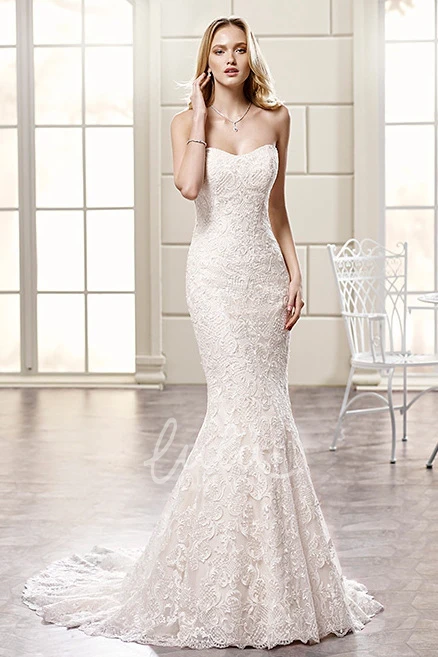 Lace Mermaid Wedding Dress with Court Train Strapless