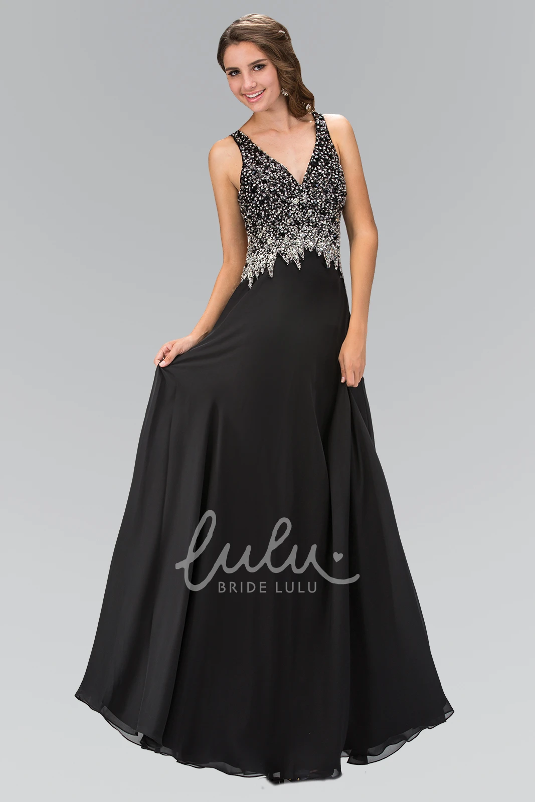 Chiffon A-Line V-Neck Beaded Sleeveless Dress