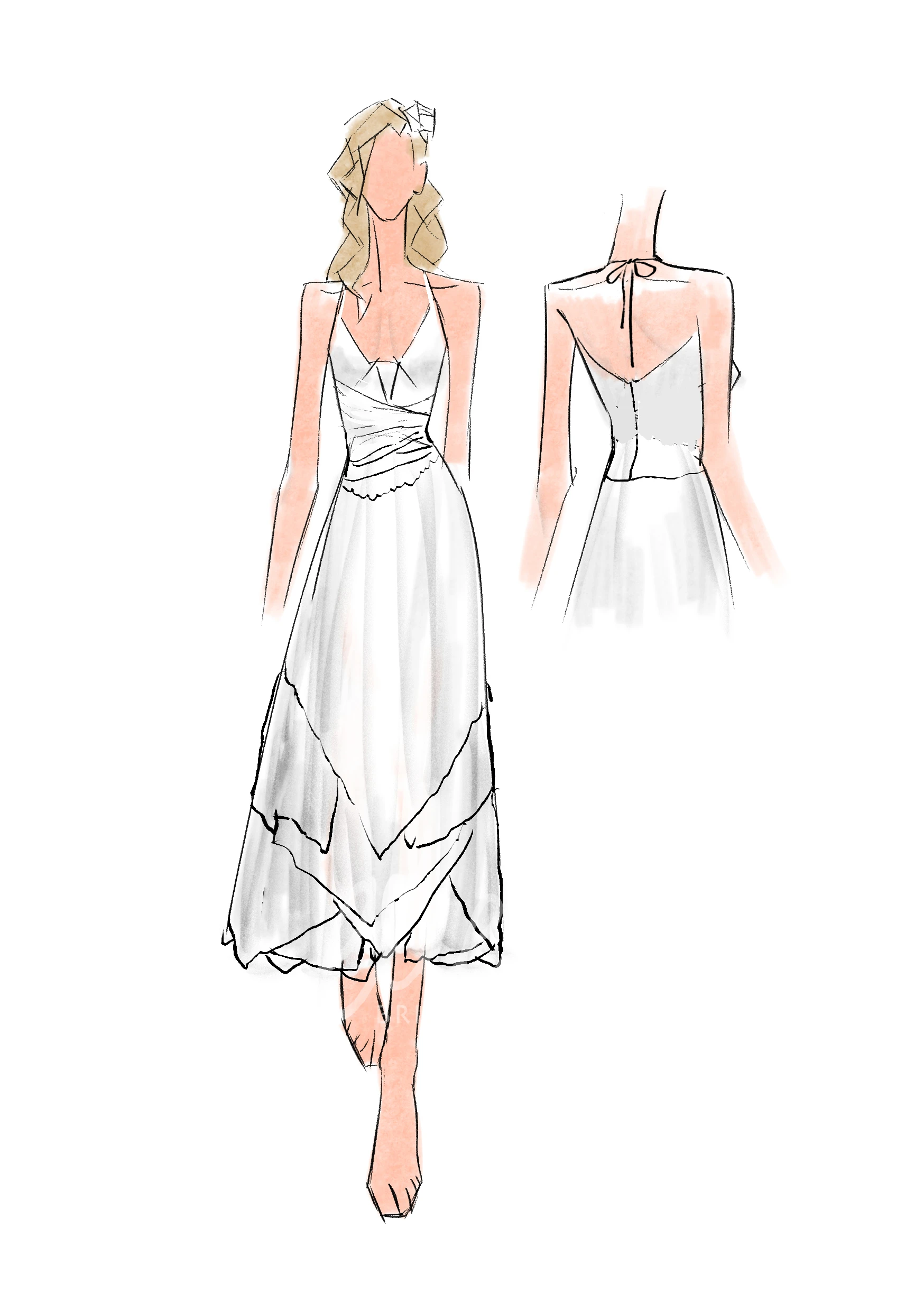 Halter A-line Chiffon Wedding Dress with Ruffles for