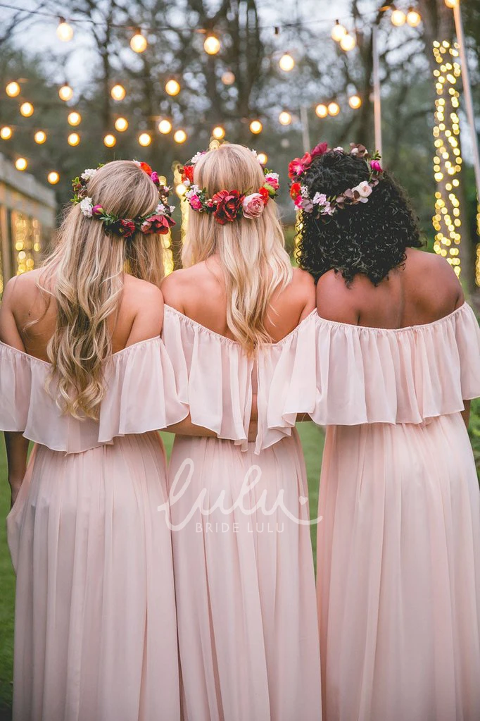 Adorable Chiffon Bridesmaid Dress Off-Shoulder Ruching Pleats Flowy