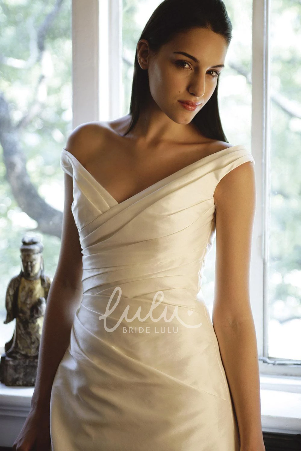 Satin Wedding Dress with V-Neckline and Criss Cross Detail