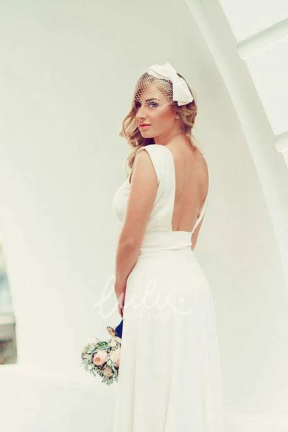 Scoop-Neck Short Sleeve Split Front Long Wedding Dress