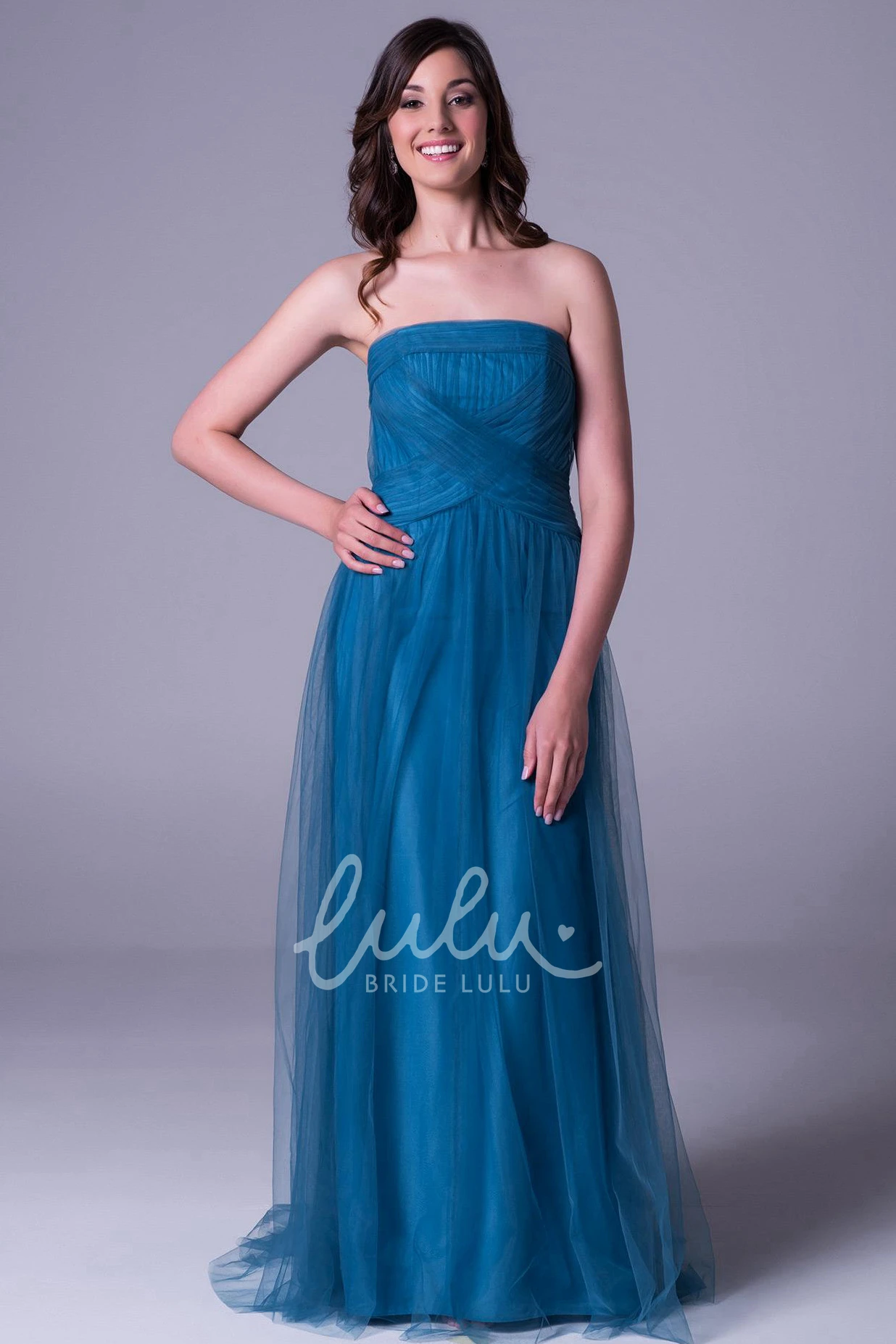 Ruched Tulle Strapless Bridesmaid Dress with Zipper Elegant Bridesmaid Dress