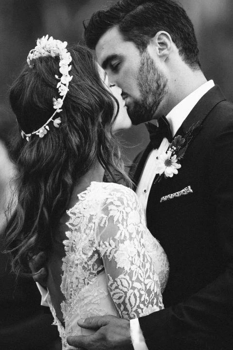 Long Sleeve V-Neck Lace A-Line Wedding Dress with Low-V Back