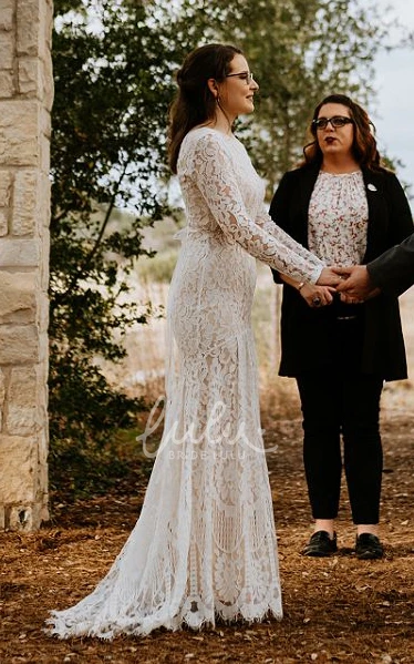 Sheath Lace Bateau Bridal Gown Adorable Long Sleeves With Illusion Back