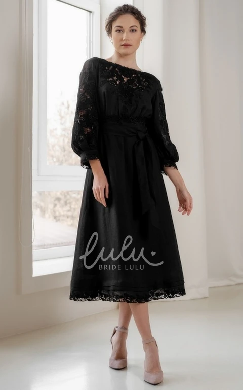 Vintage A Line Lace Cocktail Dress with Bateau Neck & Sash Women's Dress