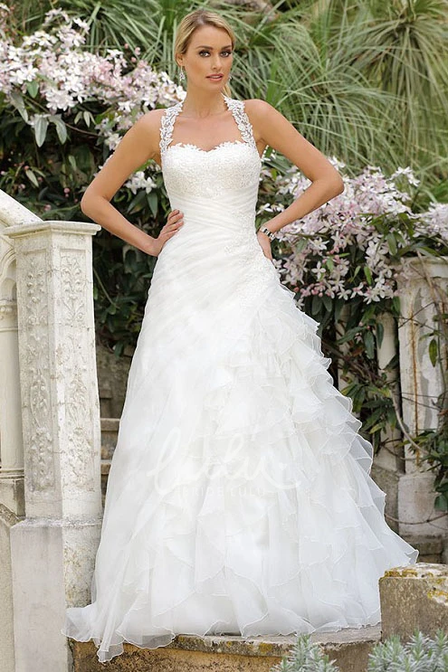 Sleeveless Organza Halter A-Line Wedding Dress with Cascading Ruffles