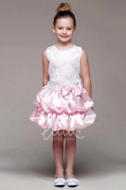 Knee-Length Satin Flower Girl Dress with Bowed Lace Tiers and Sash Classy Bridesmaid Dress