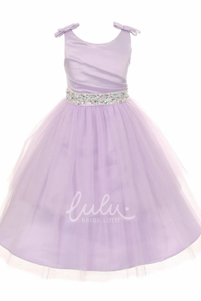 Jewel Tiered Tulle&Satin Flower Girl Dress Short Chic Design