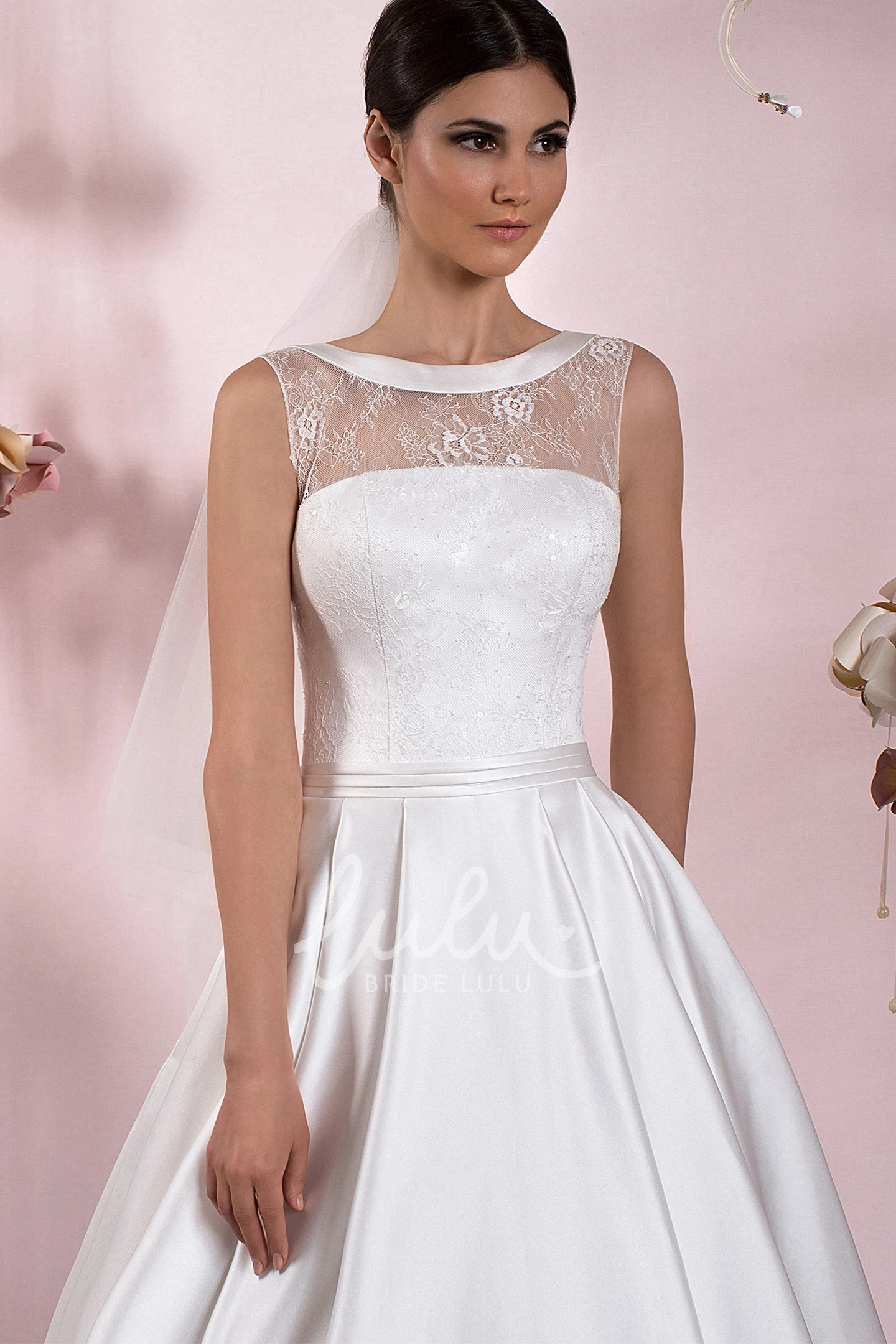 Satin A-Line Wedding Dress with Lace-Up Back and Bow Detail