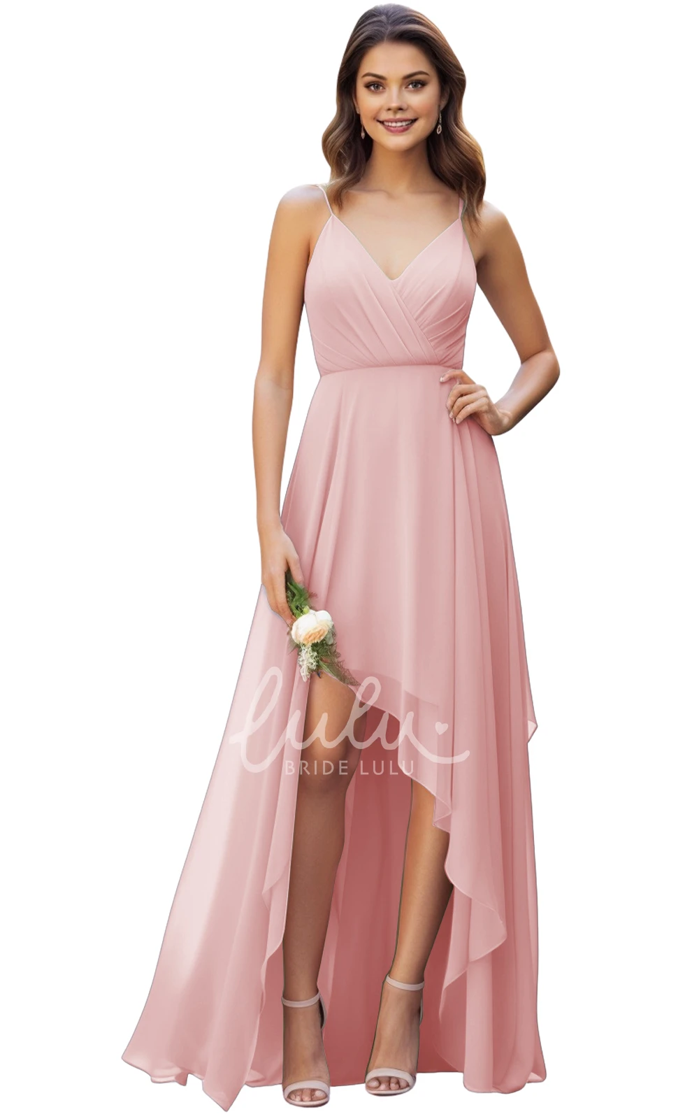 A-Line Chiffon Spaghetti V-neck Bridesmaid Dress Gorgeous 2025 Women's Flowy Unique