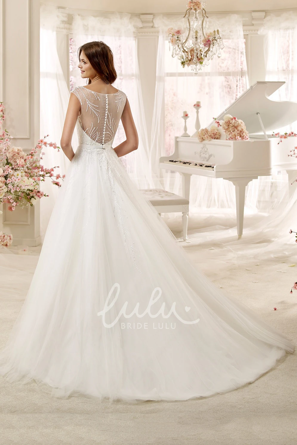 Cap Sleeve A-line Wedding Dress with Beaded Details and Illusive Design Unique Wedding Dress 2025