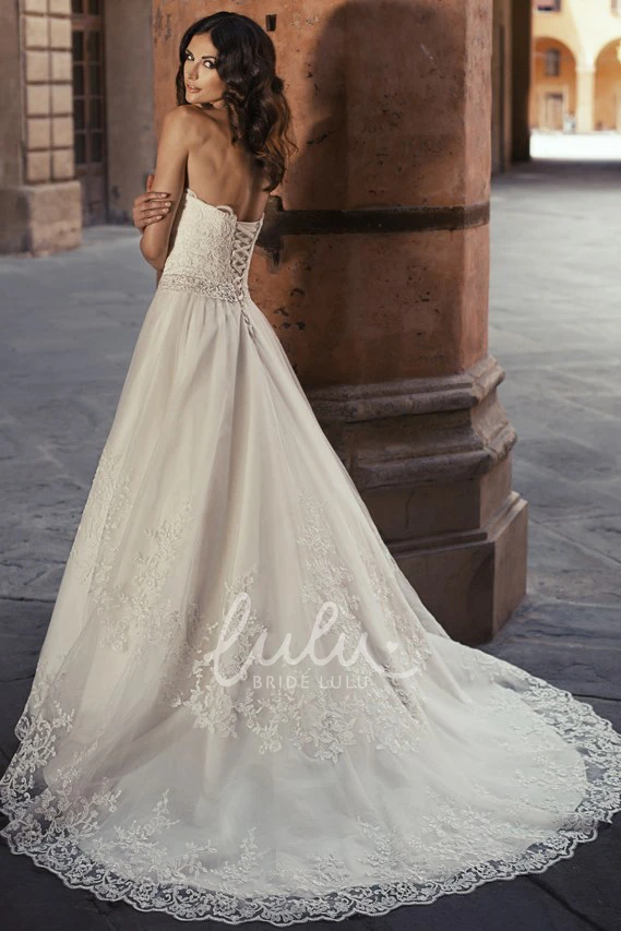 Sweetheart A-Line Wedding Dress with Appliqued Lace & Waist Jewellery