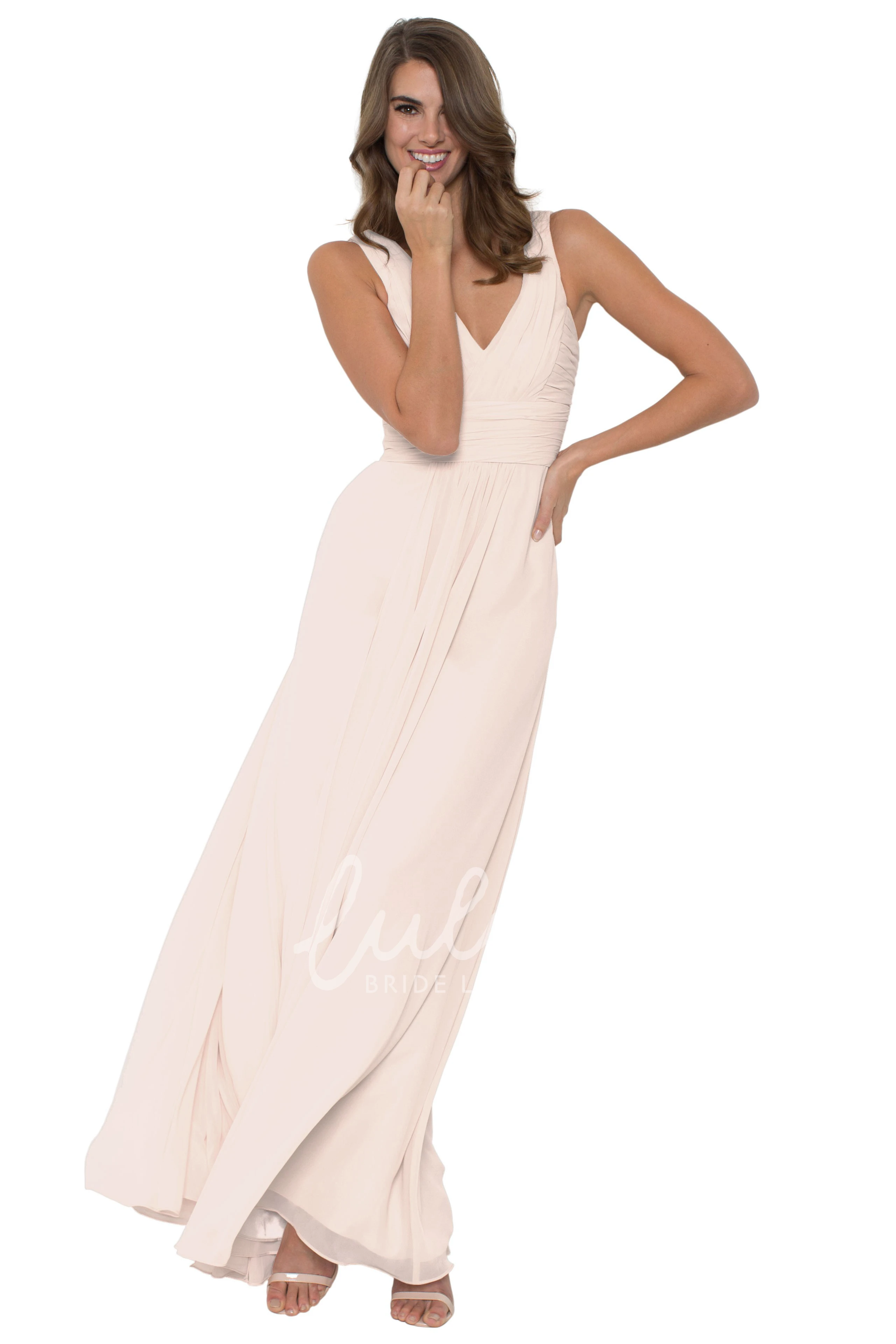 Chiffon Bridesmaid Dress with Ruched V-Neck & Straps Multi-Color Convertible