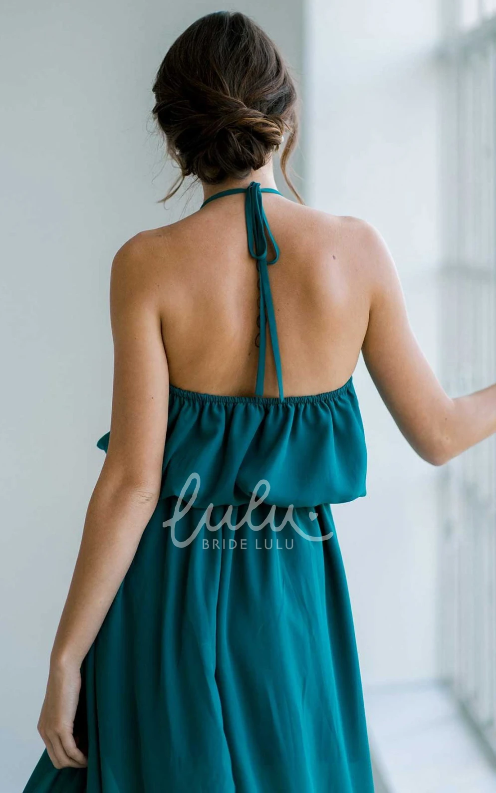 Sexy A-Line Chiffon Halter Neck Bridesmaid Dress with Split Front