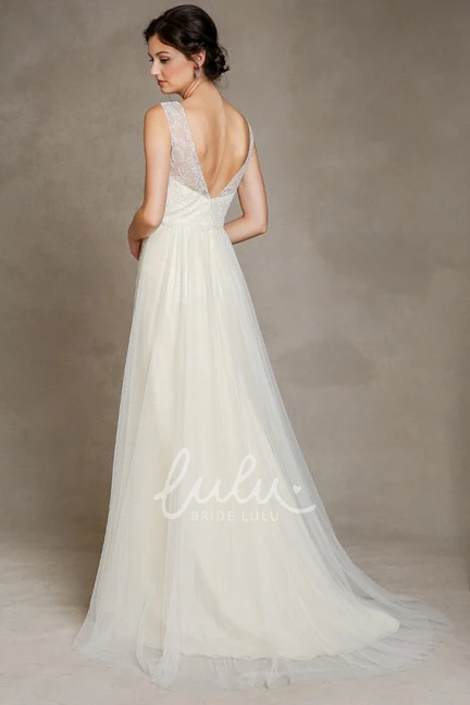 A-Line Tulle Wedding Dress with Embroidery and Pleats