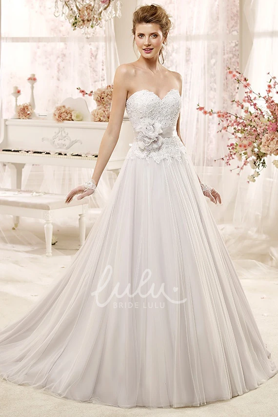 Lace Bodice A-line Wedding Dress with Flowers Sweetheart Unique