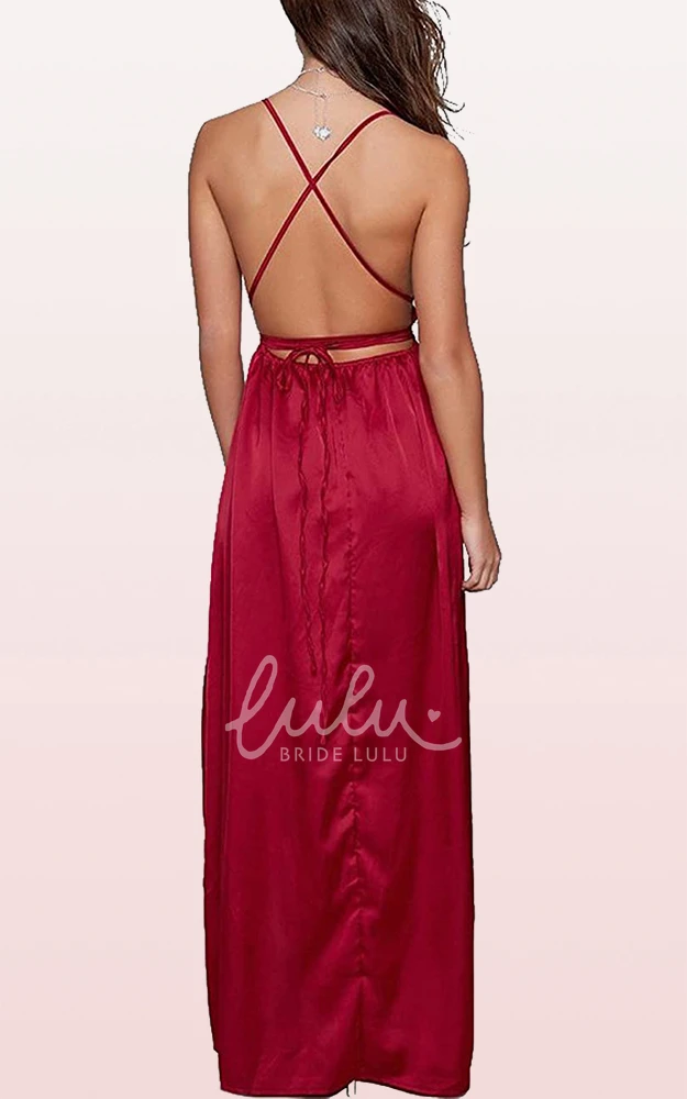 Romantic Satin V-neck A-line Guest Dress with Ruffles and Split Front Formal Dress