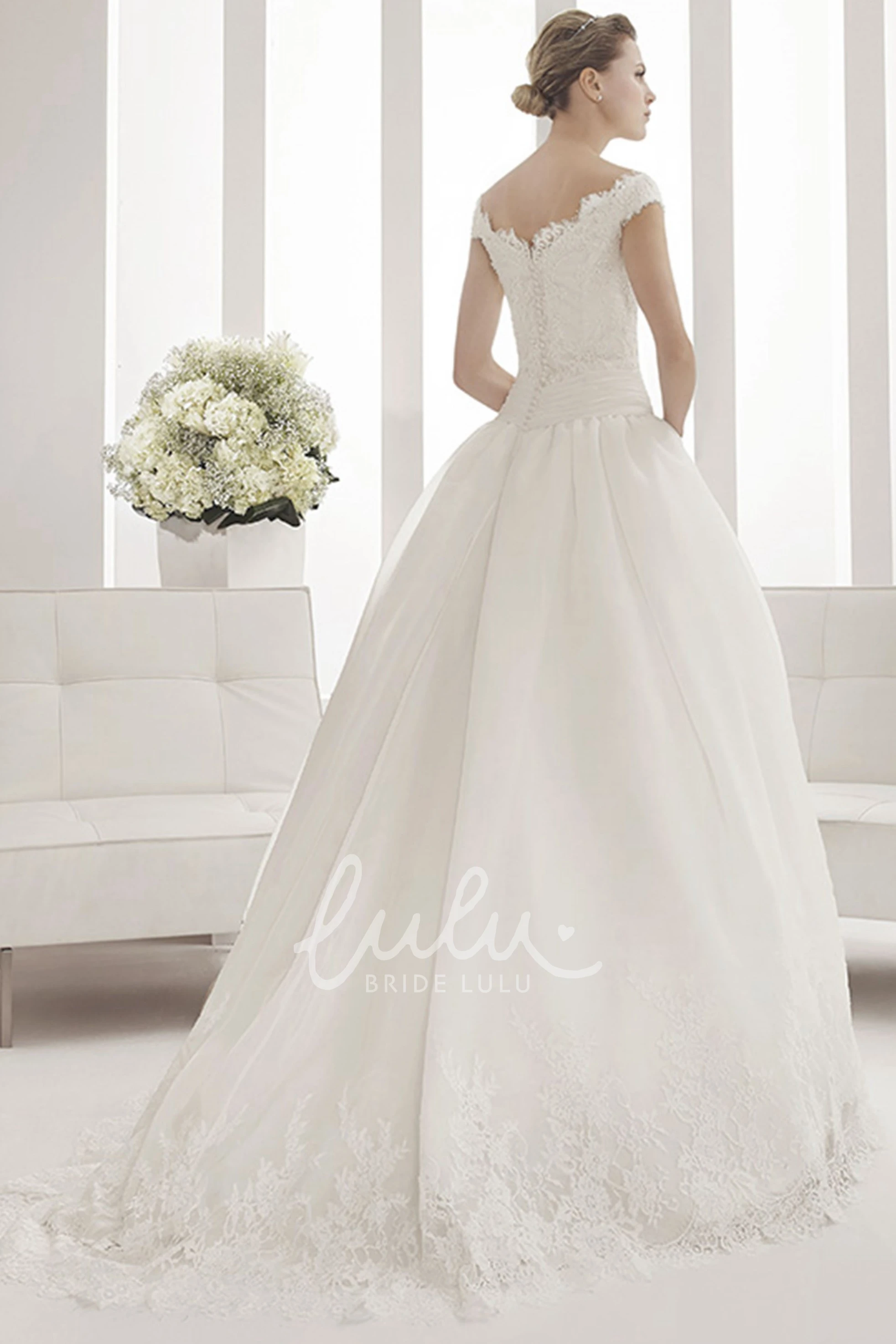 Tulle Ball Gown with Off Shoulder Scalloped Lace Neckline