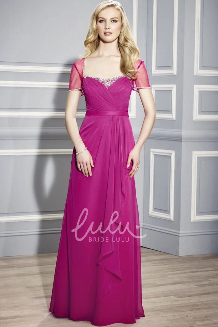 Square Neck Criss-Cross Short Sleeve Jersey Mother Of The Bride Dress Modern Formal Dress