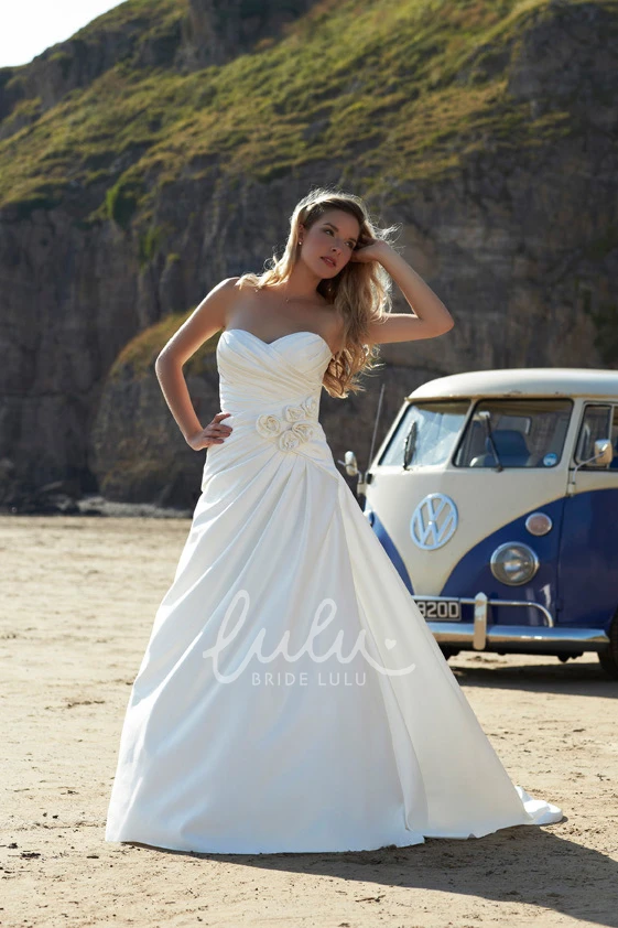 Sleeveless Floral Sweetheart Satin A-Line Wedding Dress Timeless Bridal Gown