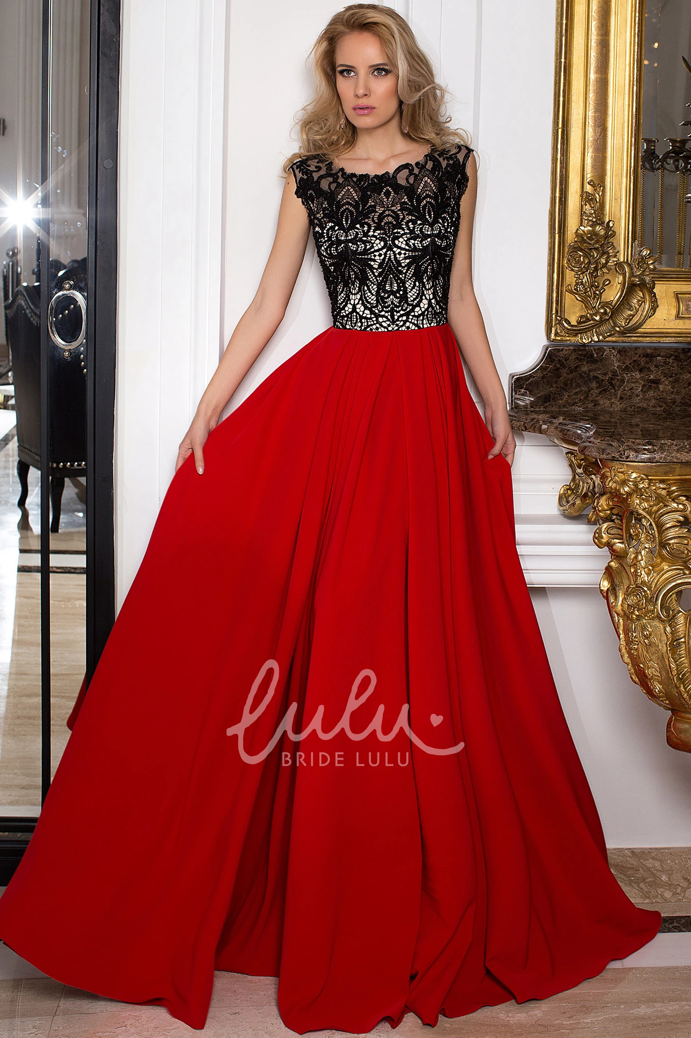 Sleeveless Chiffon A-Line Prom Dress with Lace and Pleats Modern Prom Dress 2025