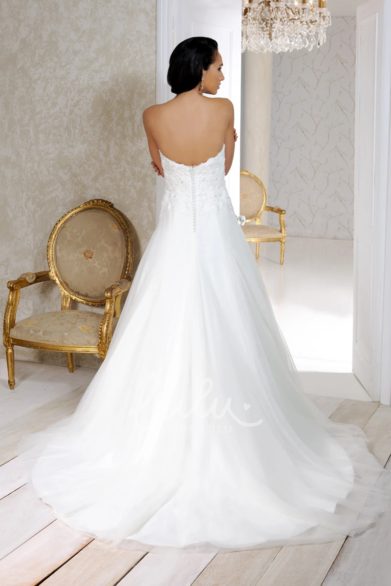 Tulle Appliqued Wedding Dress with V Back Floor-Length Sweetheart