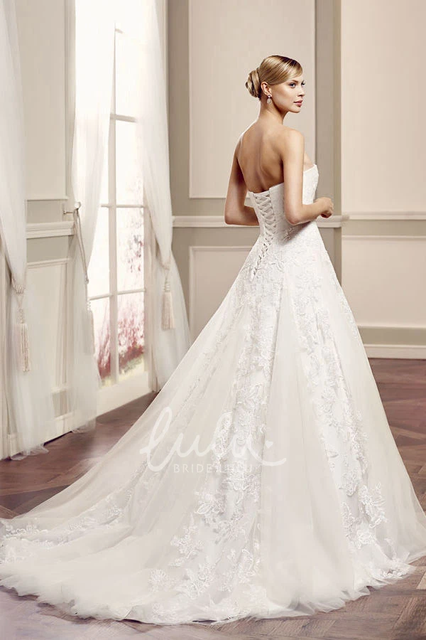 Lace Appliqued Strapless Ball-Gown Wedding Dress with Corset Back Elegant Bridal Gown