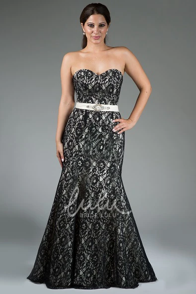 Lace Trumpet Sweetheart Bridesmaid Dress with Beading Satin Sash Long Bridesmaid Dress