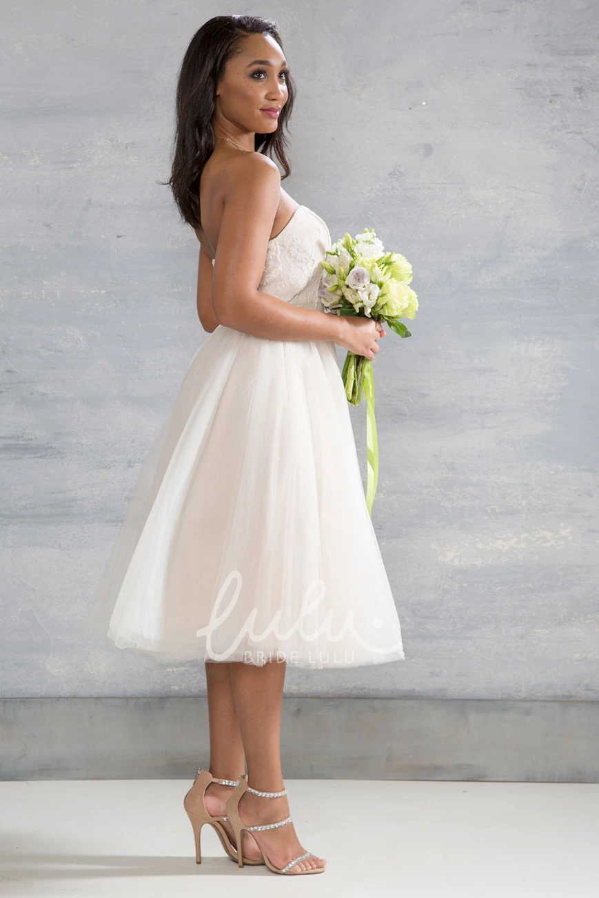 Appliqued Tulle Tea-Length Wedding Dress Sweetheart Sleeveless