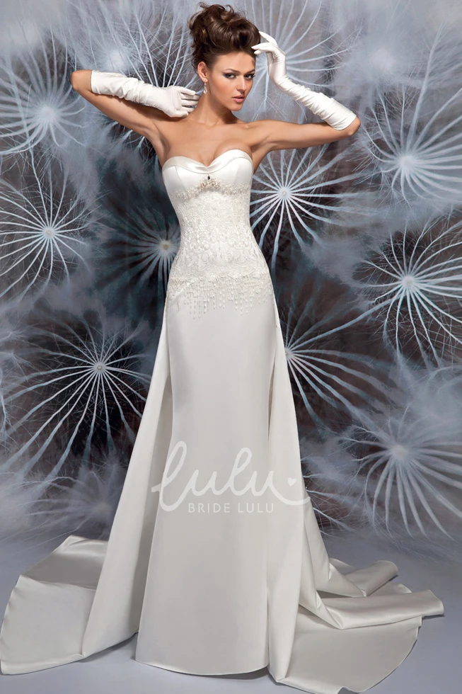 Sweetheart Beaded Satin Wedding Dress Sleeveless Floor-Length