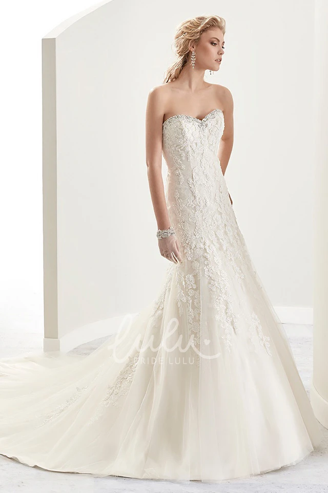 Lace Wedding Dress with Beaded Appliques and Court Train