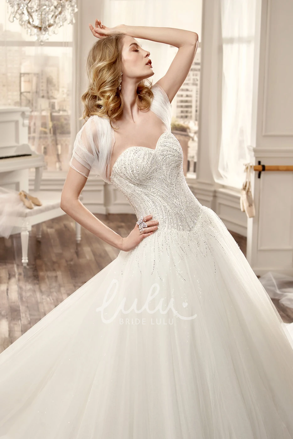 Beaded Sweetheart Wedding Dress with Long Ruched Tulle Skirt Unique