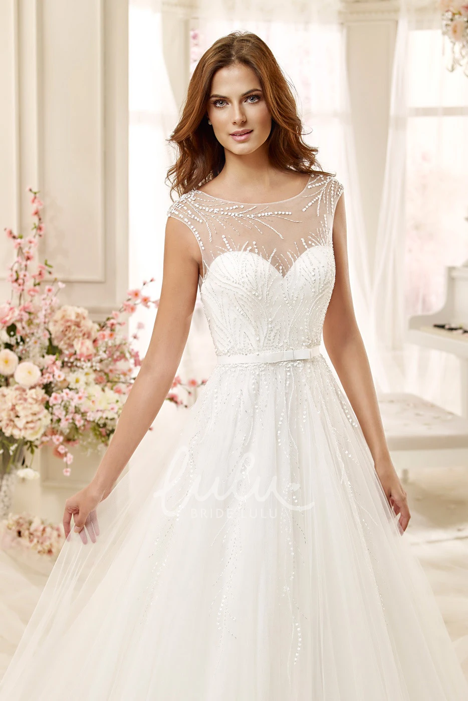 Cap Sleeve A-line Wedding Dress with Beaded Details and Illusive Design Unique Wedding Dress 2025