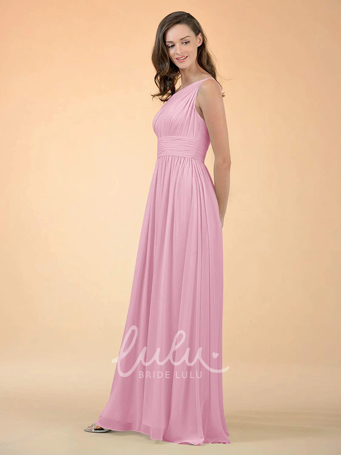 One-shoulder Sleeveless Chiffon A-line Bridesmaid Dress with Ruching Elegant