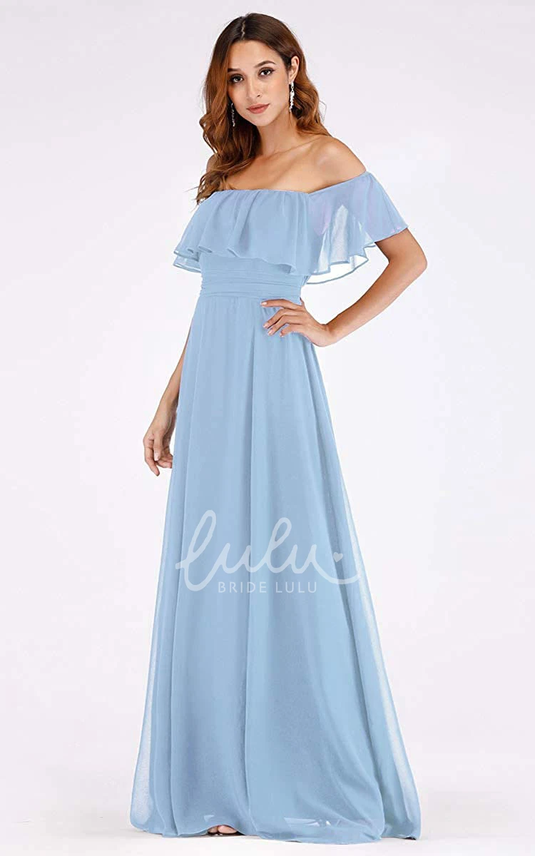 Off-the-Shoulder Chiffon A-Line Evening Dress with Ruffles Simple & Chic