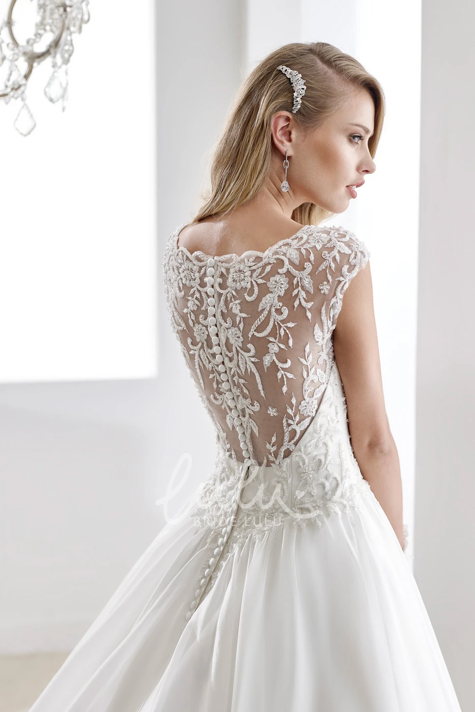 Lace Wedding Dress with Illusive Lace-Appliques Straps and Back Square-Neck Boho Beach Wedding Dress