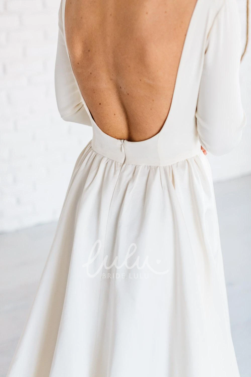 Open Back Long Sleeve Minimalist Spring Wedding Dress