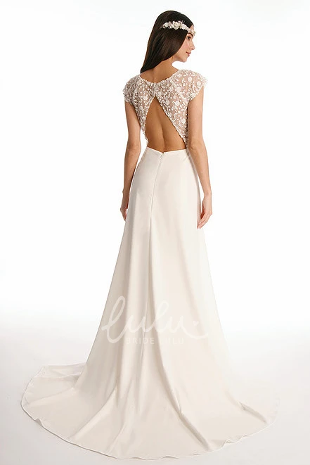 Cap-Sleeve Chiffon Wedding Dress with Applique V-Neck Simple Modern