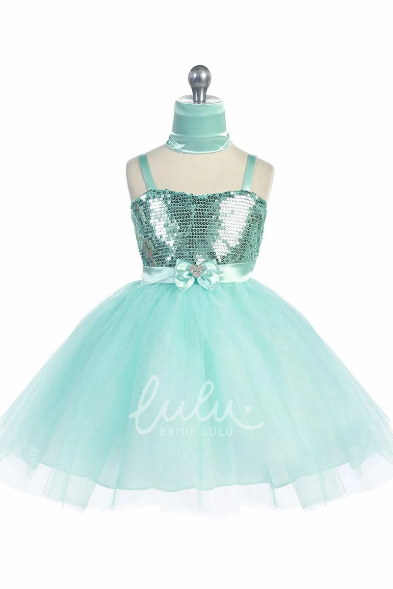 Tiered Beaded Tulle Cape Flower Girl Dress Knee-Length