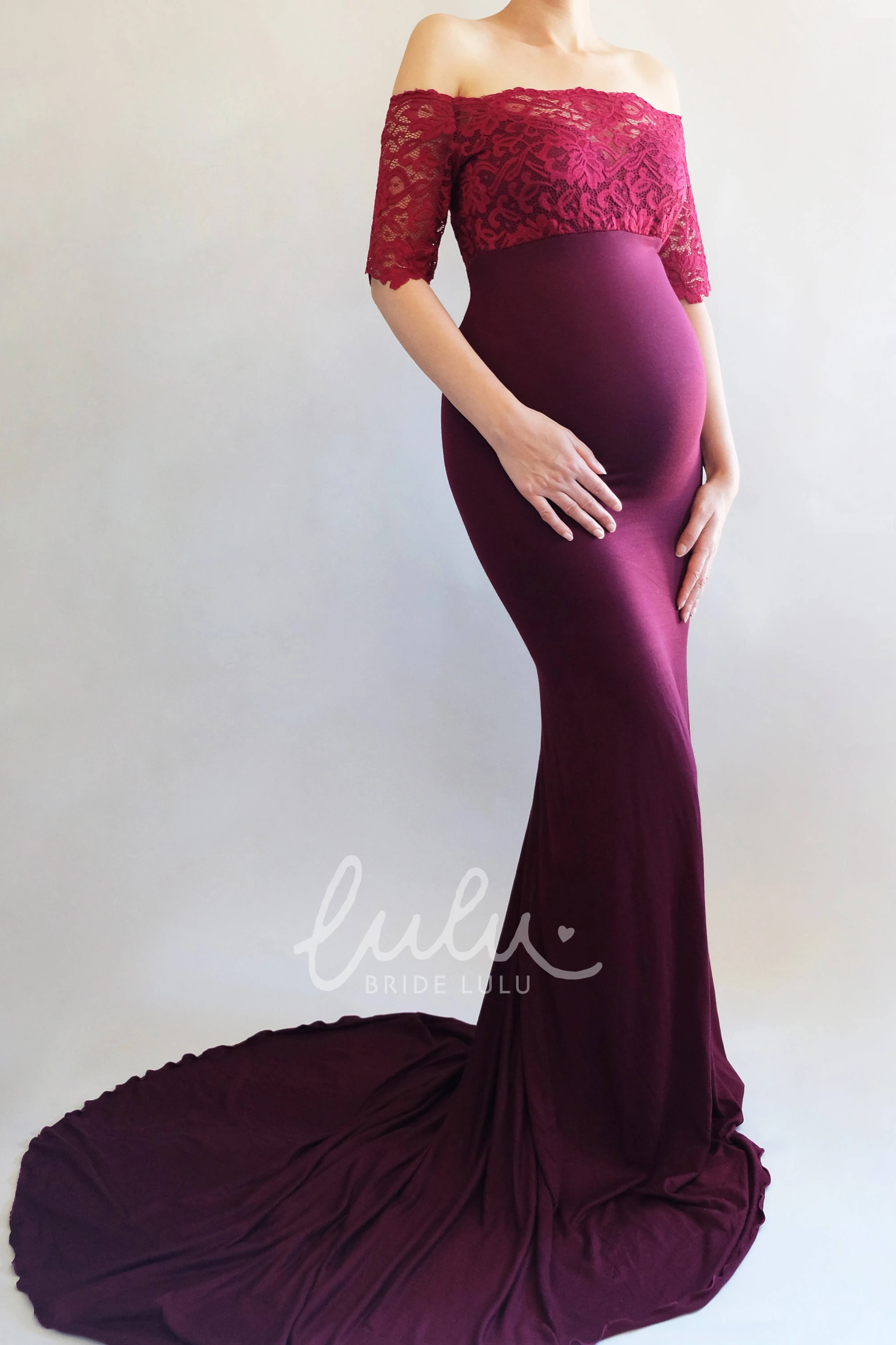 Half Sleeve Empire Maternity Bridesmaid Dress with Court Train