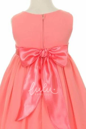 Chiffon and Satin Empire Midi Flower Girl Dress with Broach Flowy Dress for Girls