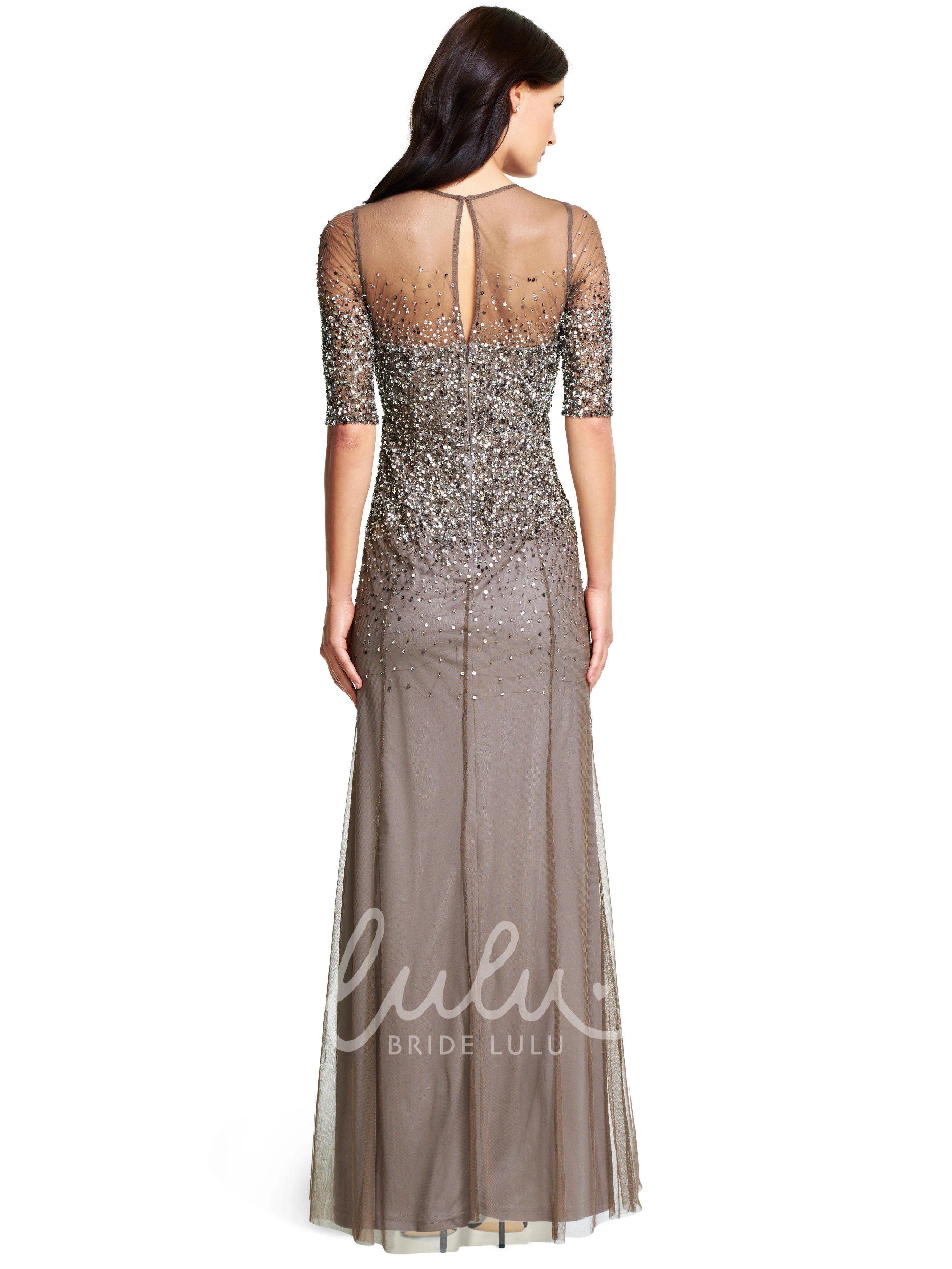 Sequined Half-Sleeve A-Line Bridesmaid Dress with Scoop Neck