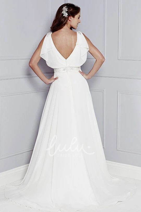 Maxi Chiffon V-Neck Wedding Dress with Beading Draping and V Back