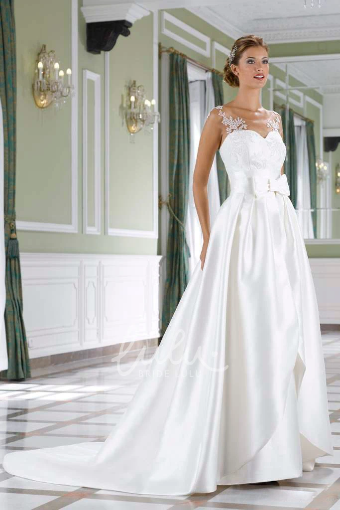 Sleeveless Satin&Lace Sheath Wedding Dress with Low-V Back Elegant Wedding Dress 2025