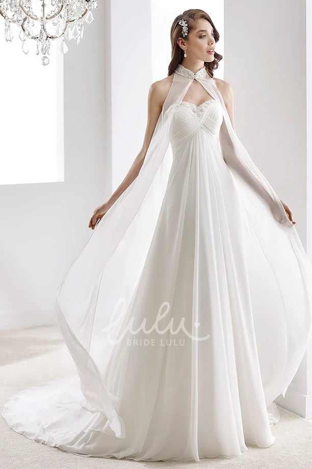 Draping Chiffon Wedding Dress with Beaded Details High-Neck Sweetheart & Crisscross Bust