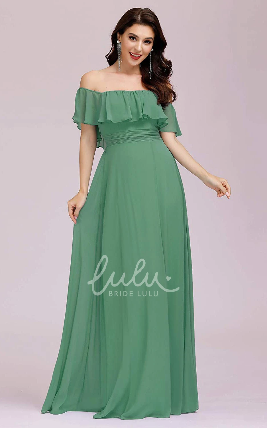 Off-the-Shoulder Chiffon A-Line Evening Dress with Ruffles Simple & Chic