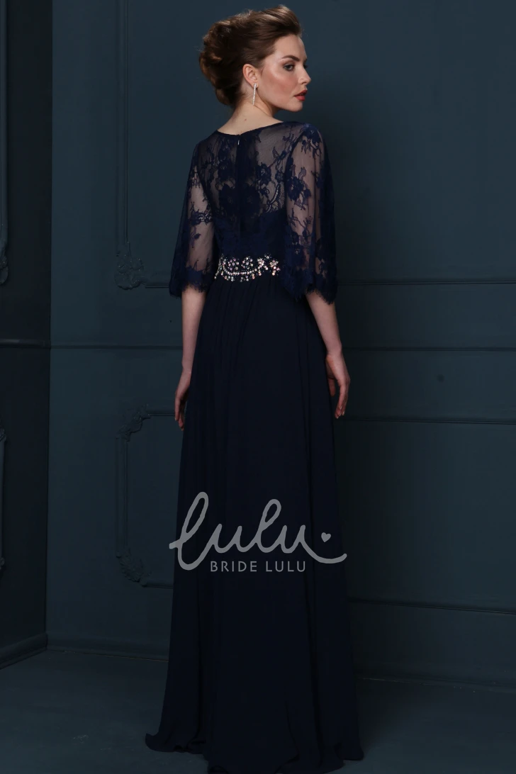 Chiffon Mother Of The Bride Dress Half Sleeve Bateau Neckline